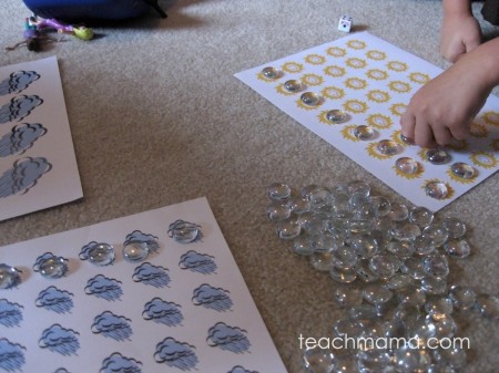 early literacy and math grid games sunny rainy | teachmama.com