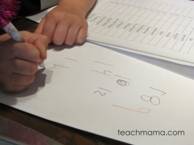 counting, identifying, and writing numbers during play