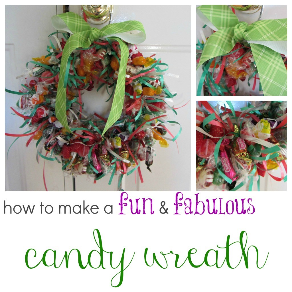 candy wreath hanging on door