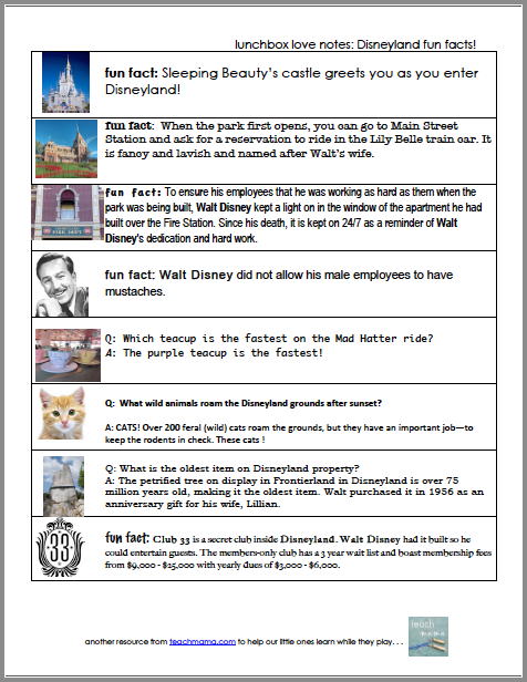 disneyland fun fact luncbox notes | teachmama.com screener