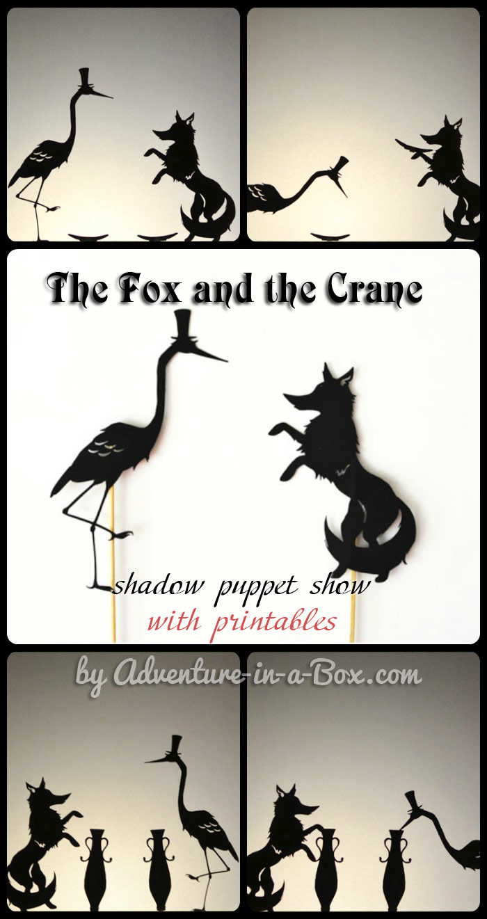 the fox and the crane: shadow puppets with printables | guest post by  @liskarediska on teachmama.com