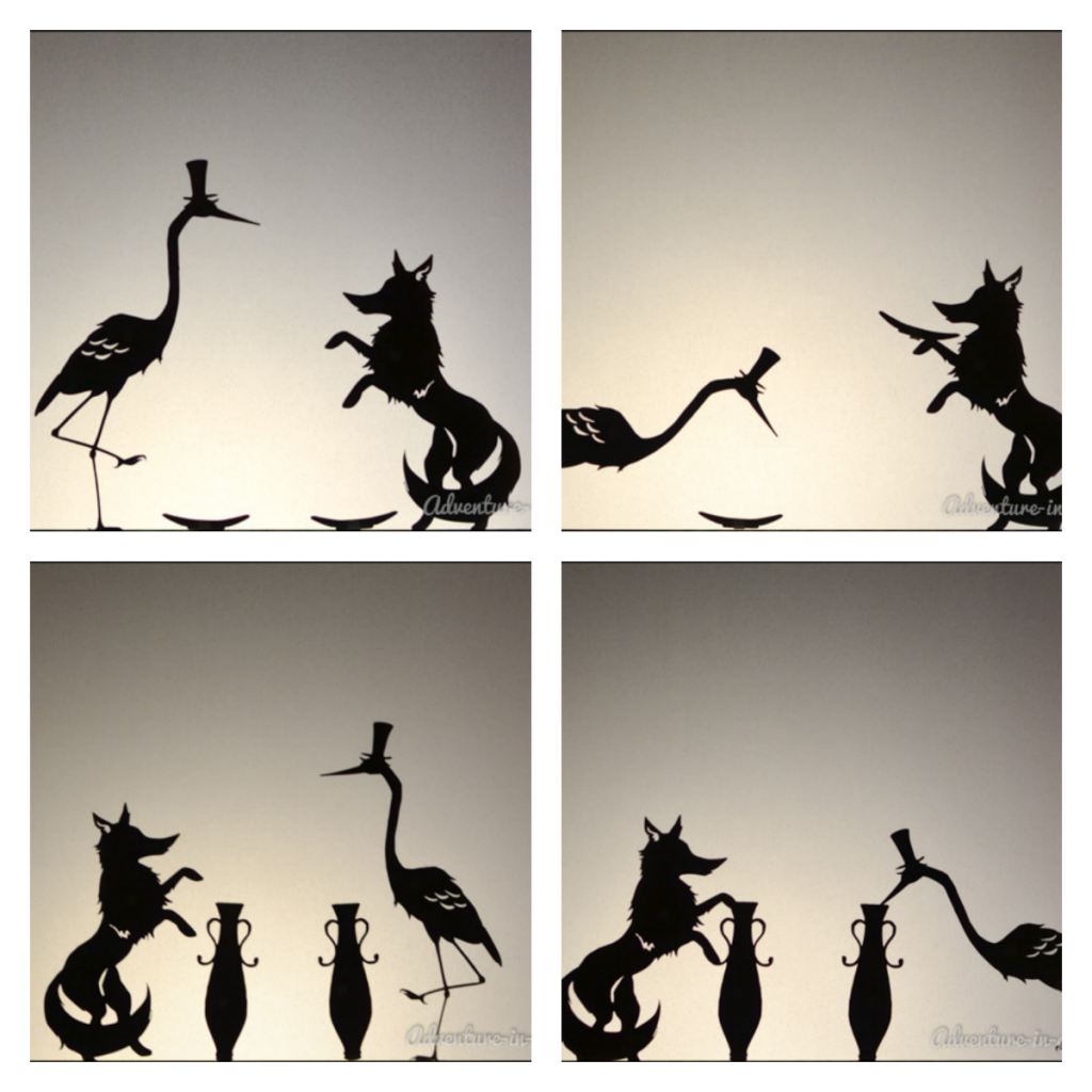 the fox and the crane: shadow puppets with printables | guest post by  @liskarediska on teachmama.com