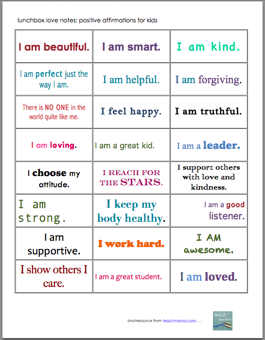 positive affirmation notes for kids: lunchbox love