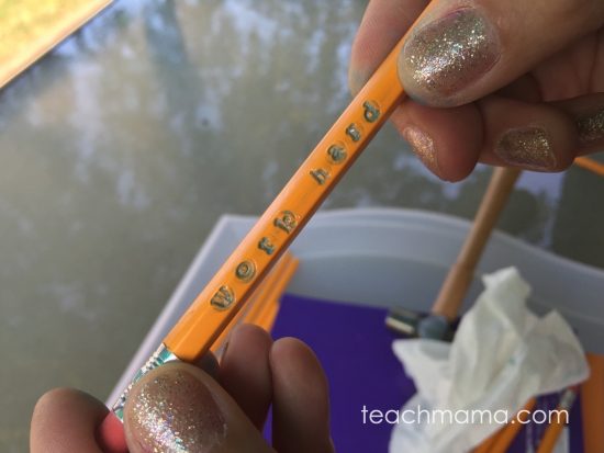easy homemade stamped pencils plain pencils go from boring to BAM! teachmama.com