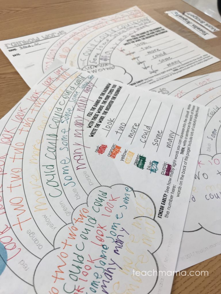 rainbow words sight word printable teachmama.com
