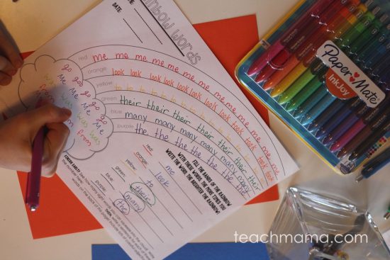 rainbow words sight word printable teachmama.com