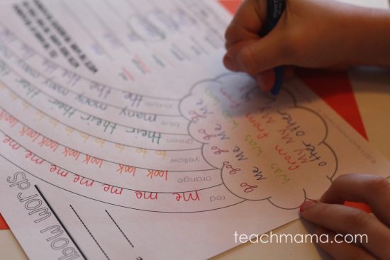 rainbow words sight word printable teachmama.com