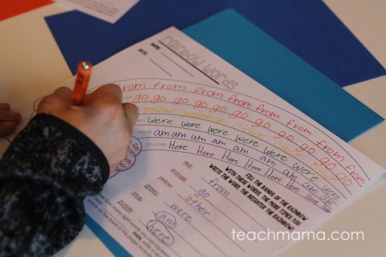 rainbow words sight word printable teachmama.com