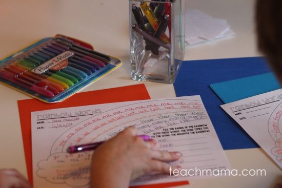 rainbow words sight word printable teachmama.com