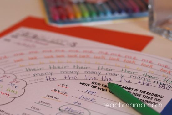 rainbow words sight word printable teachmama.com