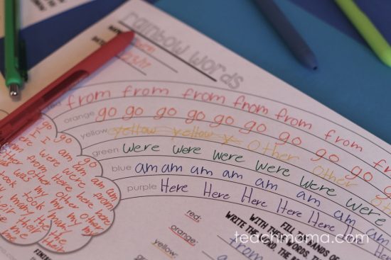 rainbow words sight word printable teachmama.com