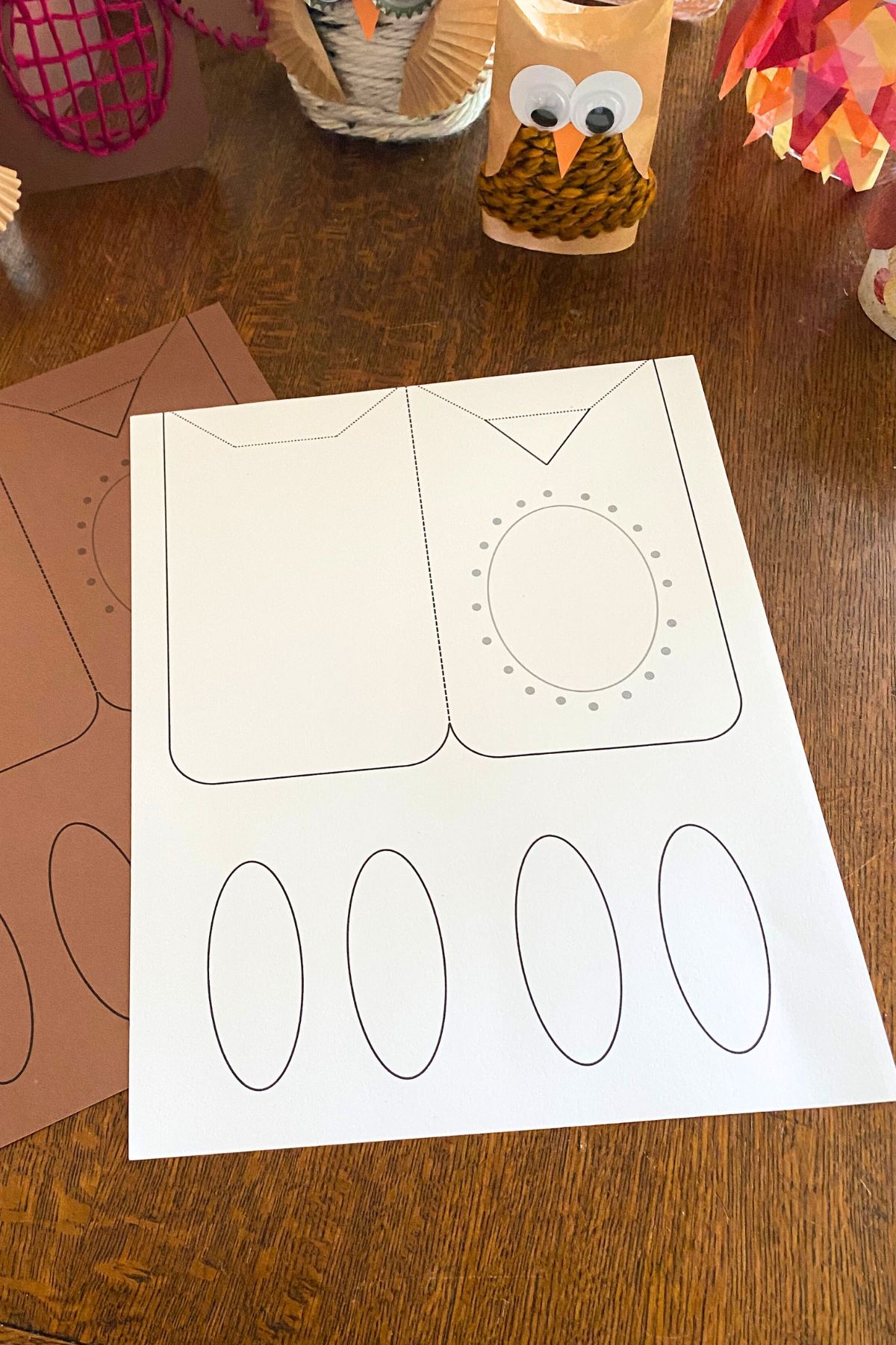 Card Owl craft printable on white and brown cardstock