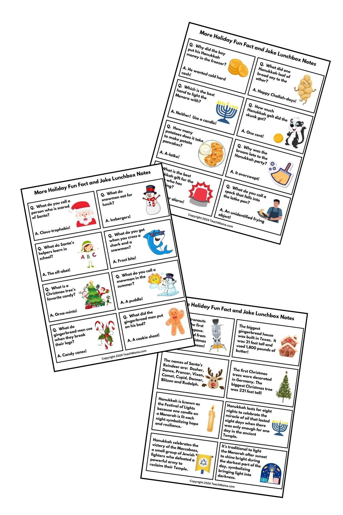 Holiday Fun Fact and Joke Lunchbox Notes Printable Collage