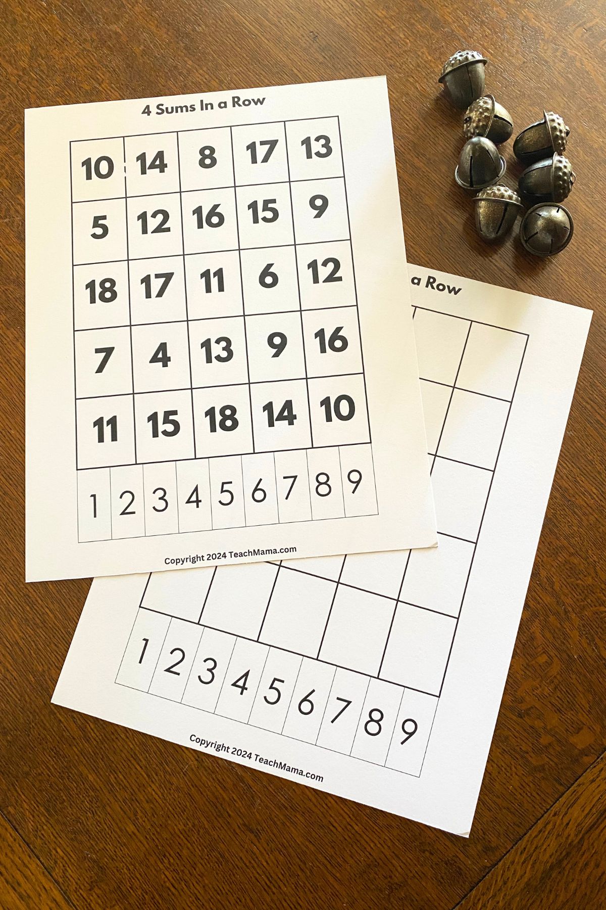 White Cardstock, one sheet printed with five columns of numbers and another with five blank columns