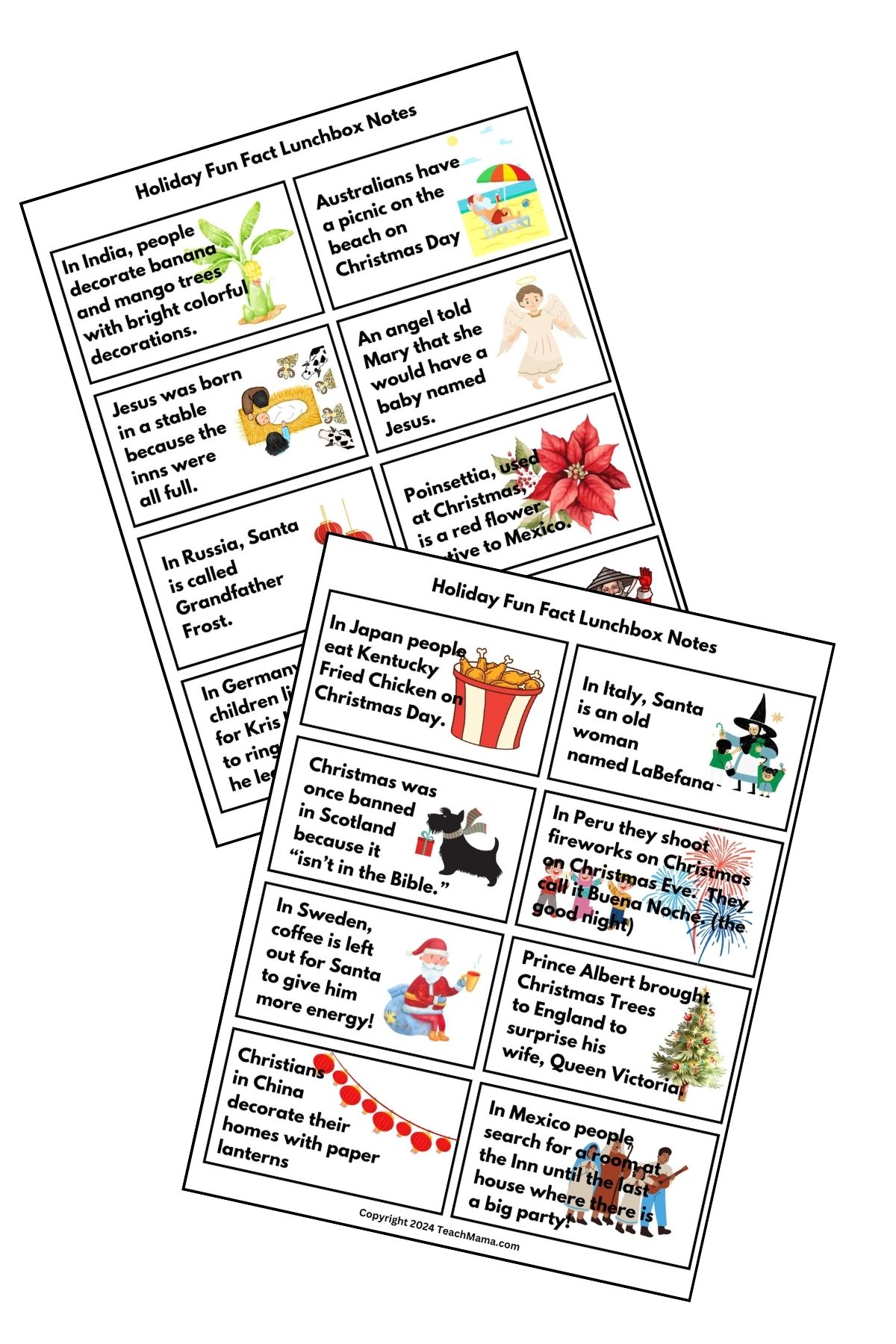 Holiday Fun Fact Lunchbox Notes Printable Collage