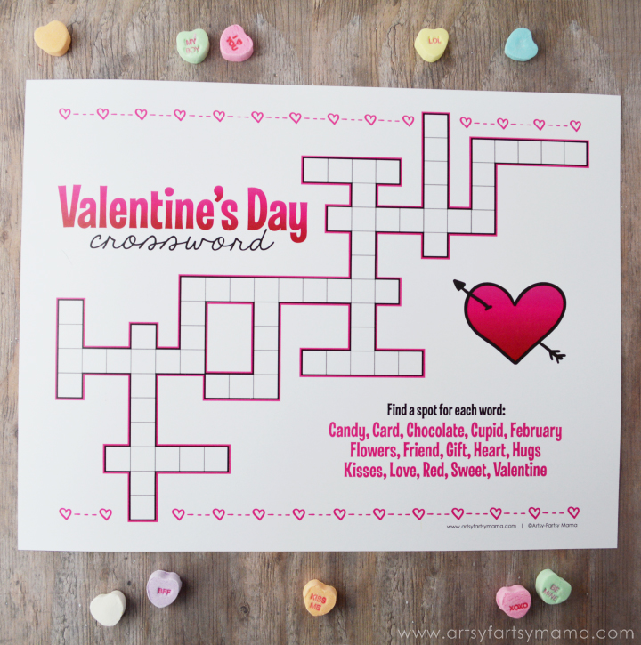 Valentine-themed crossword puzzle