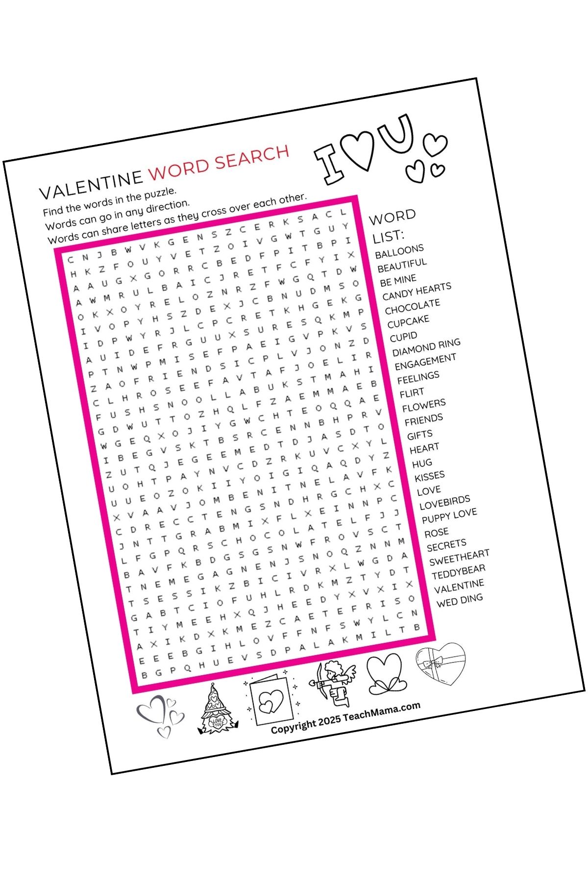 Valentine Word Search Printable