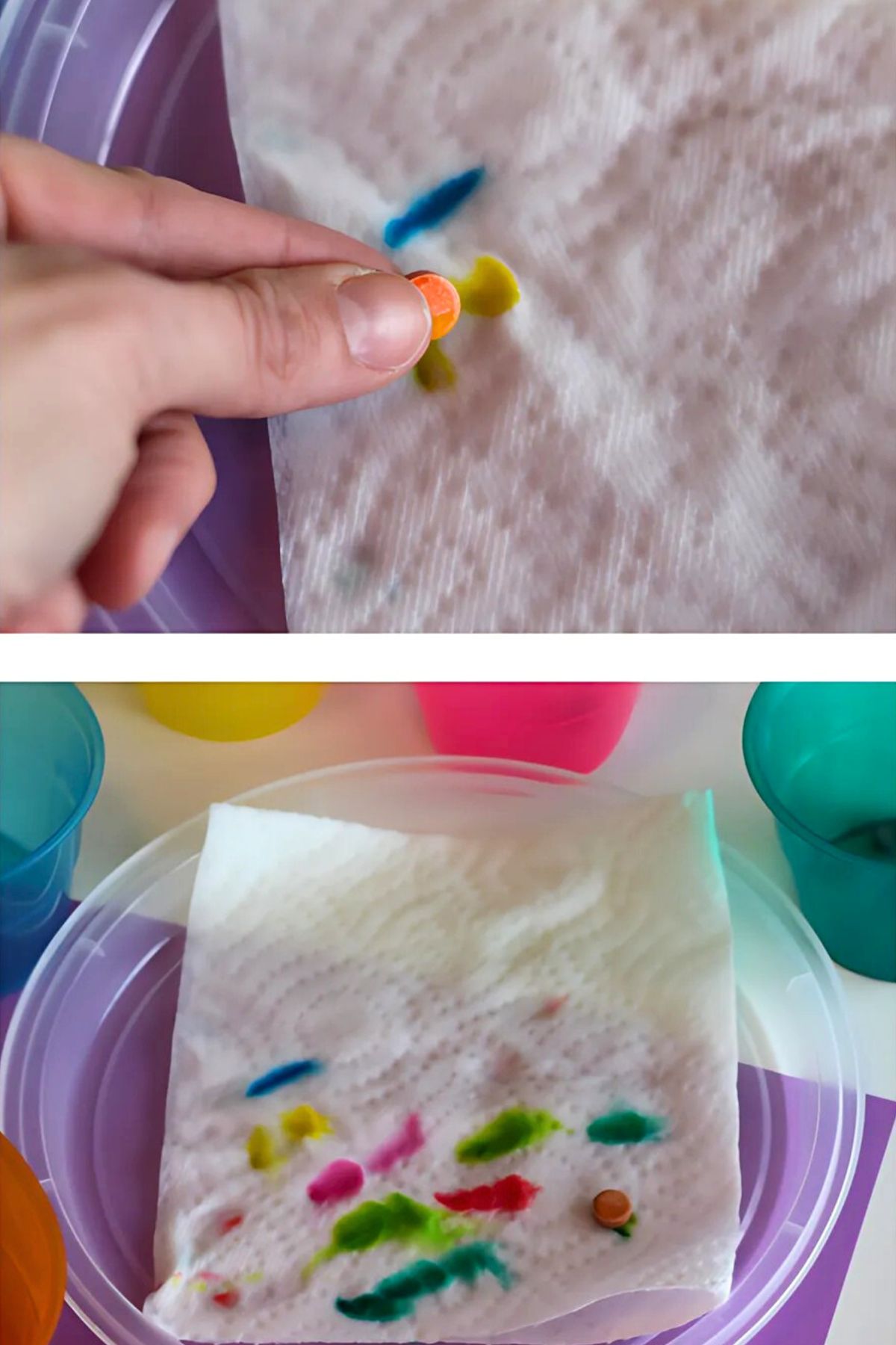 Egg dye tablets rubbed on a paper towel
