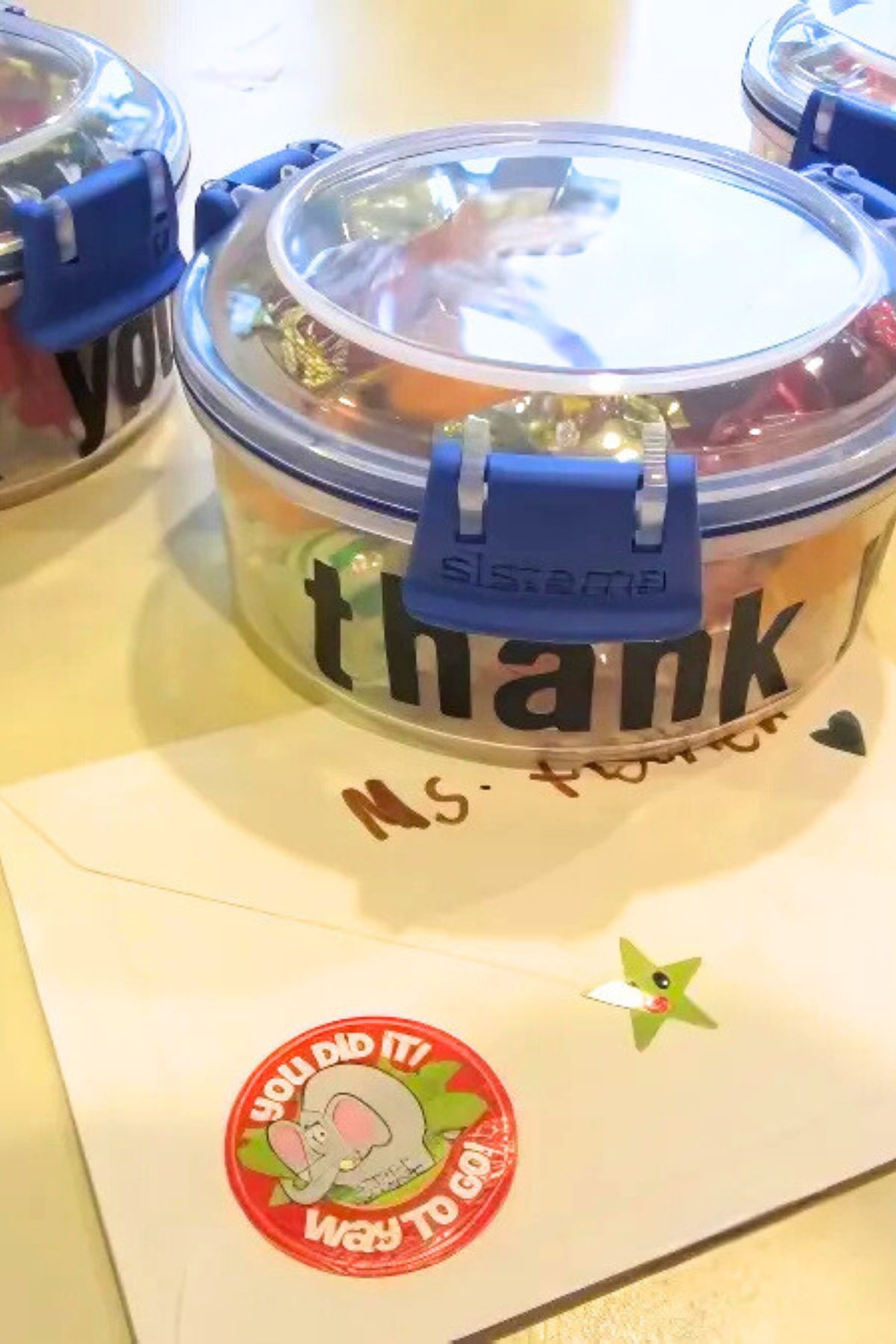 Plastic containers filled with candy