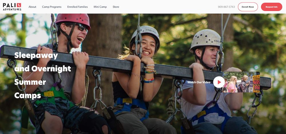 Pali Adventures overnight camp website homepage screenshot for Santa Monica guide