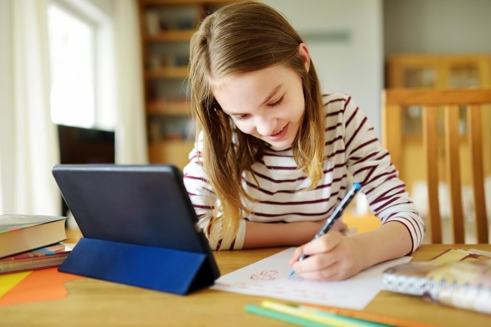 Girl studying online