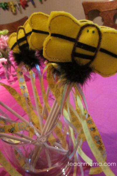 bumblebee birthday ideas: bumblebee wands, pens, games