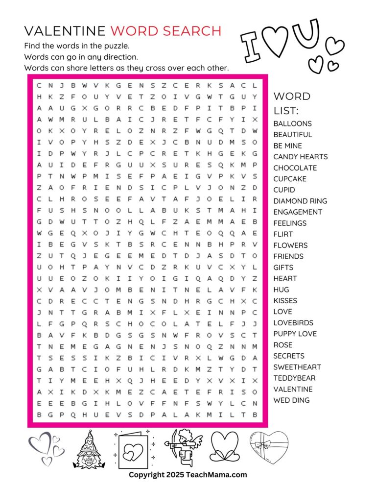Valentine Word Search Printable